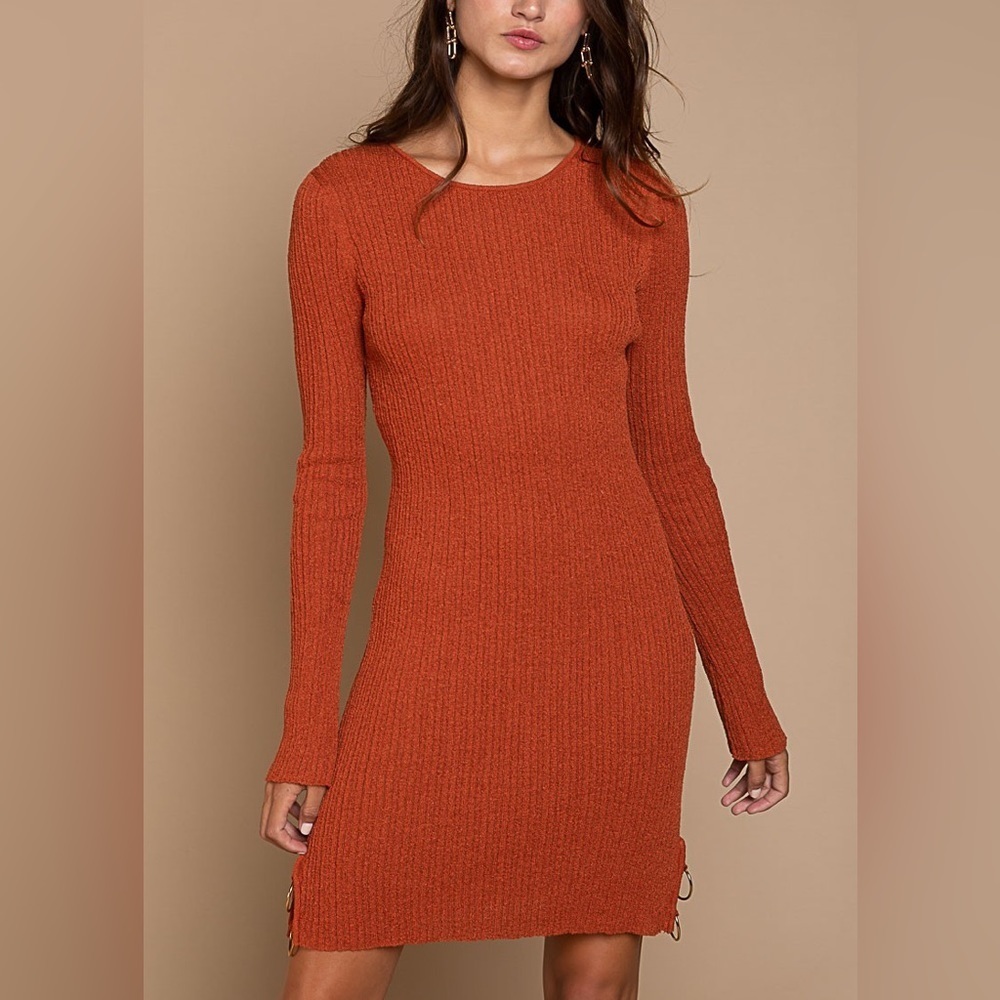 Pol Long Sleeve Sweater Dress with Side Ring Details